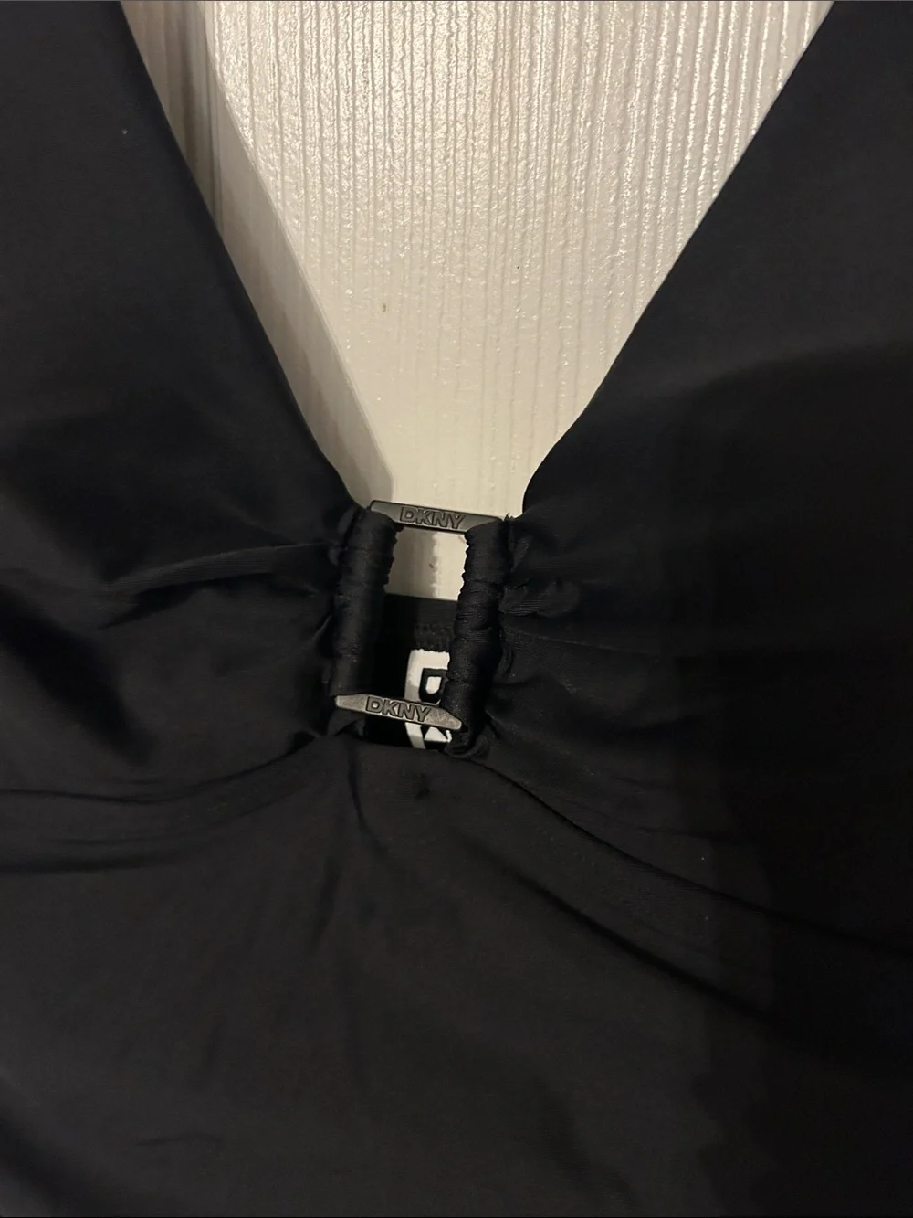 NWT DKNY Black V-Neck One-Piece Swimsuit with Center Hardware - Picture 2 of 6